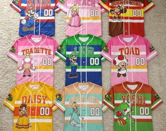 Super Mario Characters Baseball Jersey Custom Name Number Family Matching Kids Adults Shirts