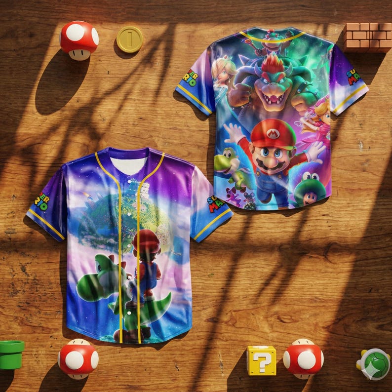 Super Mario Galaxy Baseball Jersey Custom Kids Adult Matching Family Birthday Gift Shirt image 2