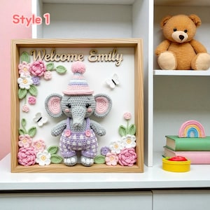 Custom Crochet Horse Shadow Box – Personalized Baby Name Gift, Handmade Farm Nursery Decor, Newborn Keepsake Frame