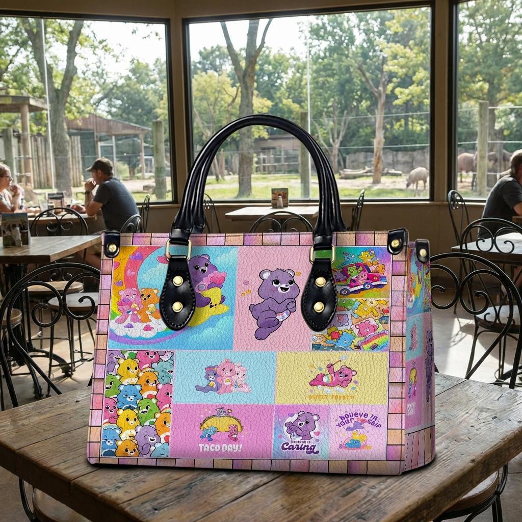 Discover Cartoon Bears Leather Handbag with Custom Name Crossbody Shoulder Bag