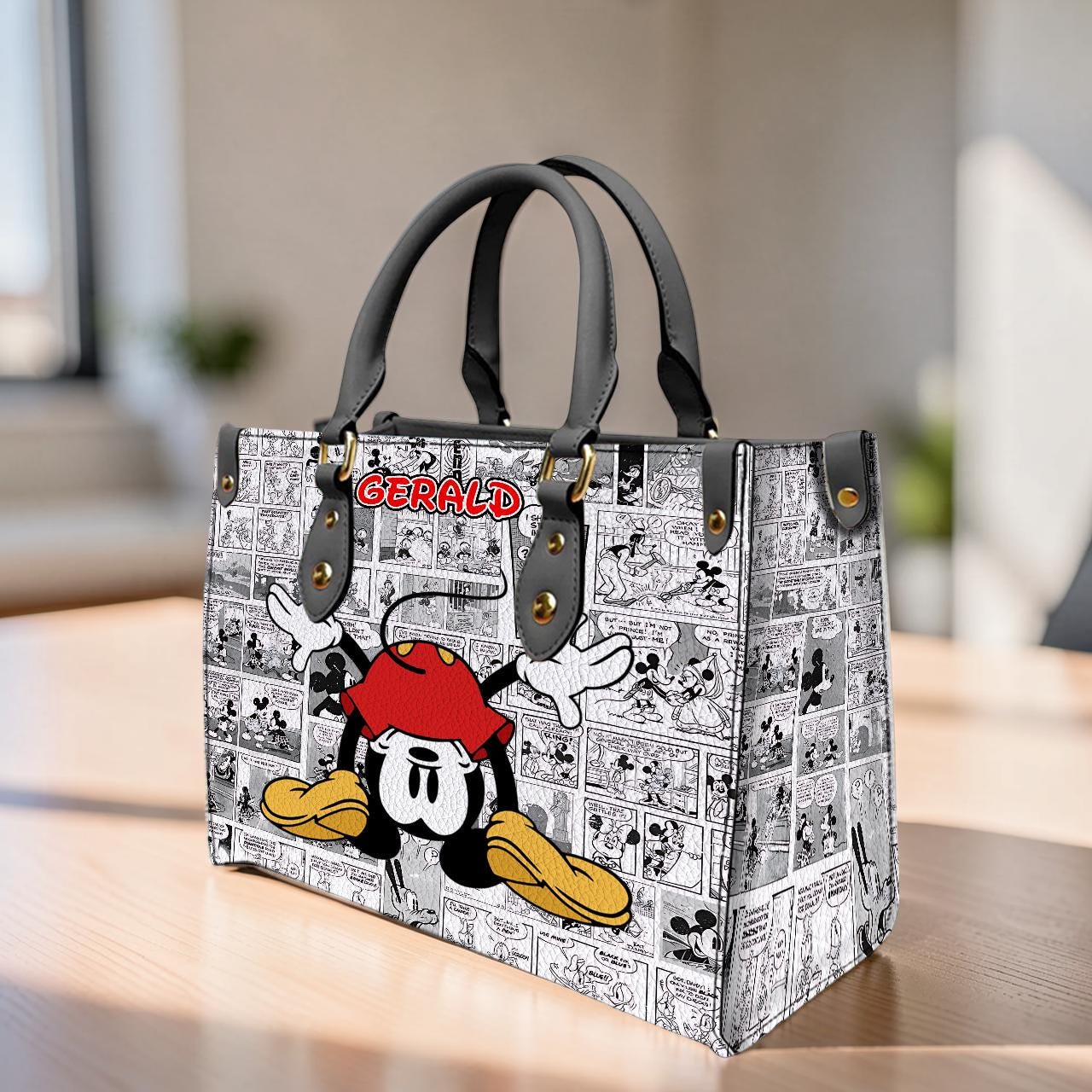 Discover Personalized Cartoon Mickey Head Leather Bag, Disney Mouse Comic, Crossbody Tote, Top Handle Bag