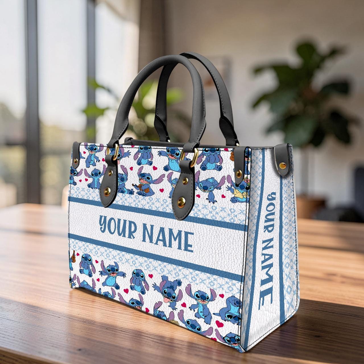 Discover Personalized Stitch Leather Handbag, Disney Vacation Design, Magic World Leather Shoulder Bag