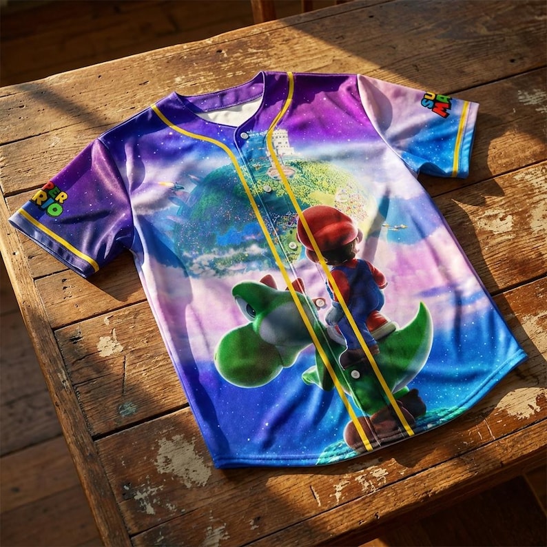 Super Mario Galaxy Baseball Jersey Custom Kids Adult Matching Family Birthday Gift Shirt image 1