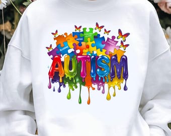 Imagen PNG de concienciación sobre el autismo, piezas de rompecabezas y mariposas (descarga digital)