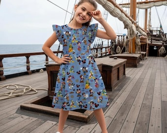 Crucero de vacaciones 2026: Vestido azul para niños y adultos de Mouse y sus amigos, viaje de niña con vestido de Piratas de Disney