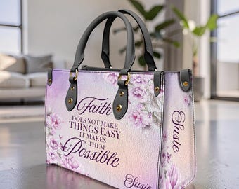 Personalized Faith Woman Leather Handbag, Christian Handbag Purple,  Gift for Mom