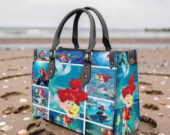 Personalized Princess Mermaid Woman Leather Handbag, Custom Name Crossbody Bag