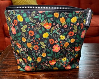 Bolsa grande para proyectos florales de otoño: bolsa para tejer, crochet y suéteres