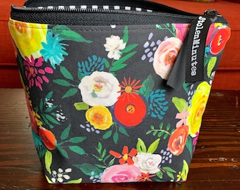 SMALL Floral Fest Sock Knitting Project Bag: Crochet Project Zippered Pouch