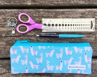 Notions Bag, Small Marker Bag, Crochet Hook Pouch, Pencil Pouch, Skinny, Pen Storage, Teacher Gift Under 20, Double Point Holder, Llama