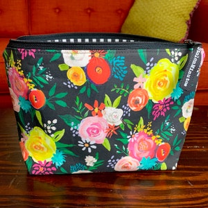 MEDIUM Floral Fest, Knitting Project Bag, Crochet Zipper Bag, Floral Project Pouch, Zippered Wedge, Gift for Knitting and Crochet
