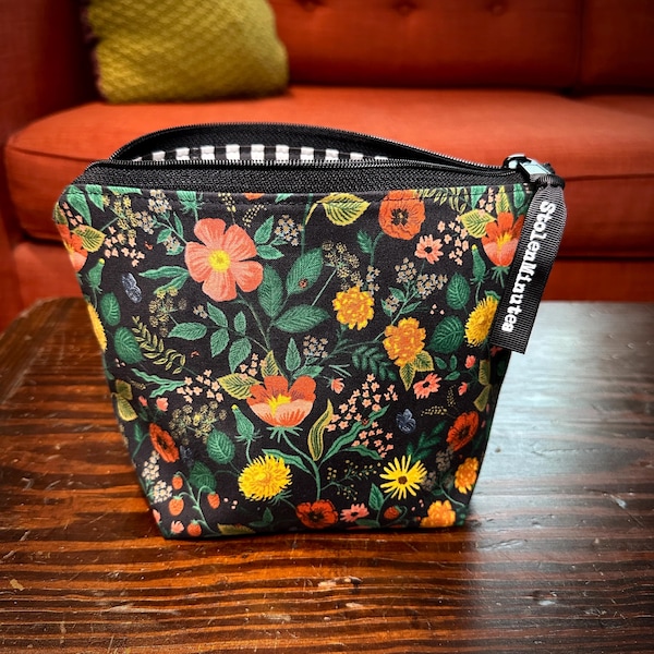 SMALL Autumn Floral Project Bag: Knitting and Crochet Zipper Pouch