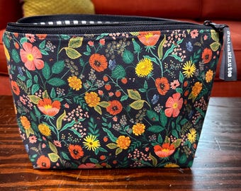 MEDIUM Autumn Floral Project Bag: Crochet and Knitting Zipper Pouch
