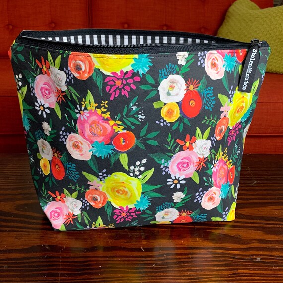 LARGE Floral Fest Project Bag Gifts for Knitters Wedge Bag for Crochet Zippered Sweater Scrappy Blanket Bag Etsy