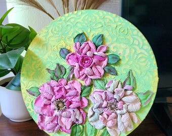 Handmade 3D Peony Painting: Textured Floral Wall Art, Made in USA