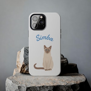 Custom Cat Portrait Phone Case, Personalized iPhone 15 & Samsung S24 Cover with Pet Name, Unique Gift for Cat Lovers