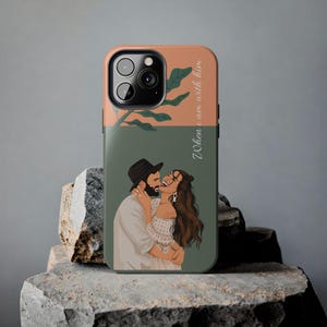 Funda para teléfono con retrato de pareja personalizado, regalo personalizado para él o ella, funda romántica ilustrada para iPhone, arte de pareja para aniversario