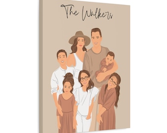 Custom Canvas Print | Personalized Family Portrait | Watercolor, Line, Cartoon Styles | Unique Wall Art Gift – Christmas gift housewarming