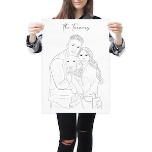 Dibujo de una línea, retrato de pareja personalizado, regalo familiar personalizado, regalo de aniversario de bodas personalizado, línea personalizada a partir de una foto