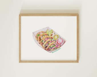 Taco Art Print, Kitchen Wall Decor, Mexican Food Illustration