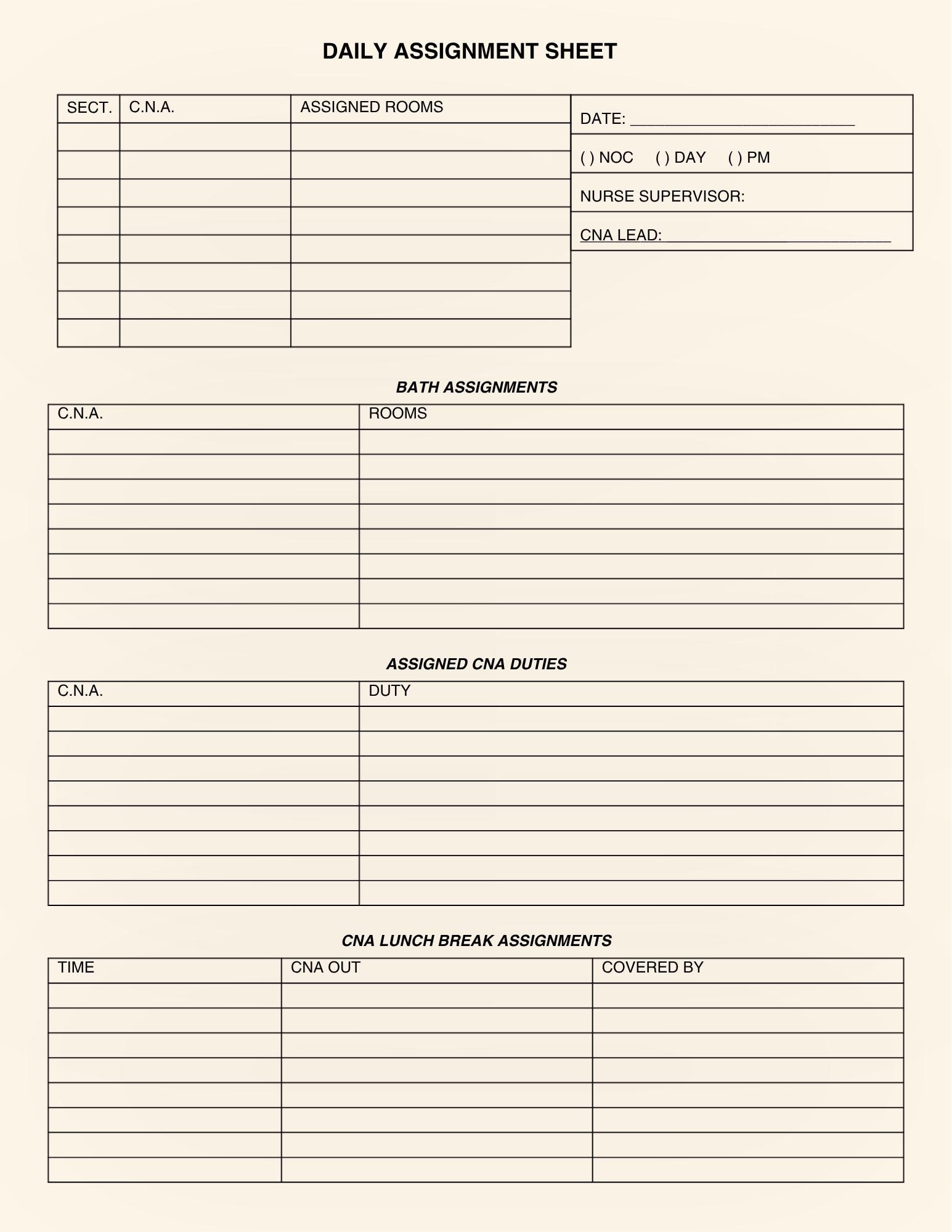 CNA Flow Sheet Printable I Nurse Daily Assignment Sheet I Nurse Report ...