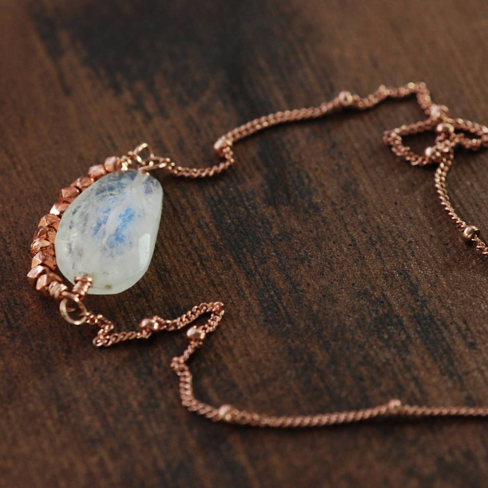Moonstone Gemstone Necklace in Rose Gold with Copper Accents Etsy
