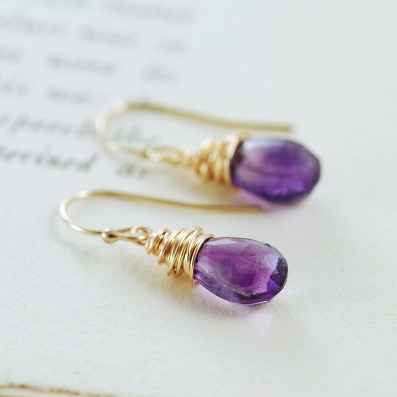 Amethyst Jewelry, February Birthstone Earrings, Purple Gemstone Dangle Earrings in 14k Gold Fill image 3