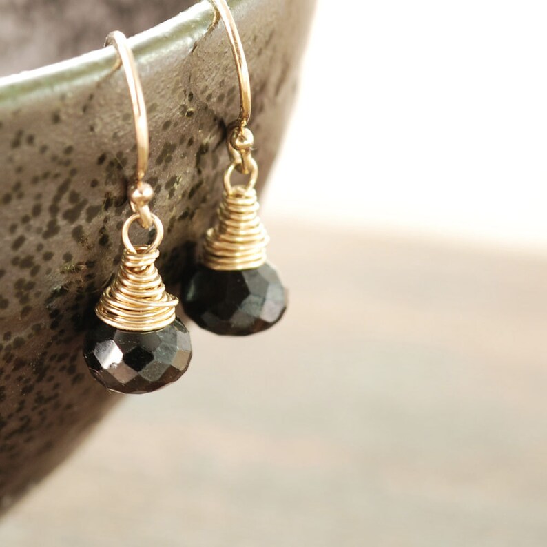 Simple Date Night Jewelry Black and Gold Gemstone Earrings Black Onyx 14k Gold Earrings