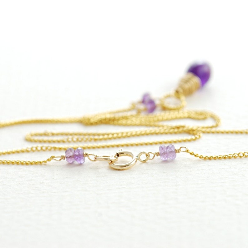 Gold Amethyst Necklace, February Birthstone Necklace, Purple Gemstone Pendant, Wire Wrapped Handmade, aubepine image 4