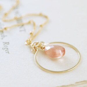 Oregon Sunstone Necklace in 14k Gold Fill, Delicate Peach Gemstone Pendant, Spring Fashion image 3