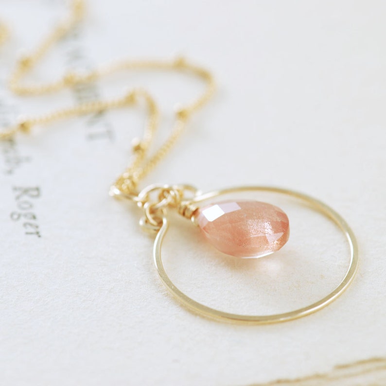 Oregon Sunstone Necklace in 14k Gold Fill, Delicate Peach Gemstone Pendant, Spring Fashion image 3