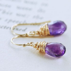 Amethyst Jewelry, February Birthstone Earrings, Purple Gemstone Dangle Earrings in 14k Gold Fill