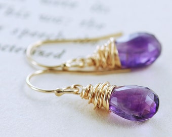 Amethyst Jewelry, February Birthstone Earrings, Purple Gemstone Dangle Earrings in 14k Gold Fill