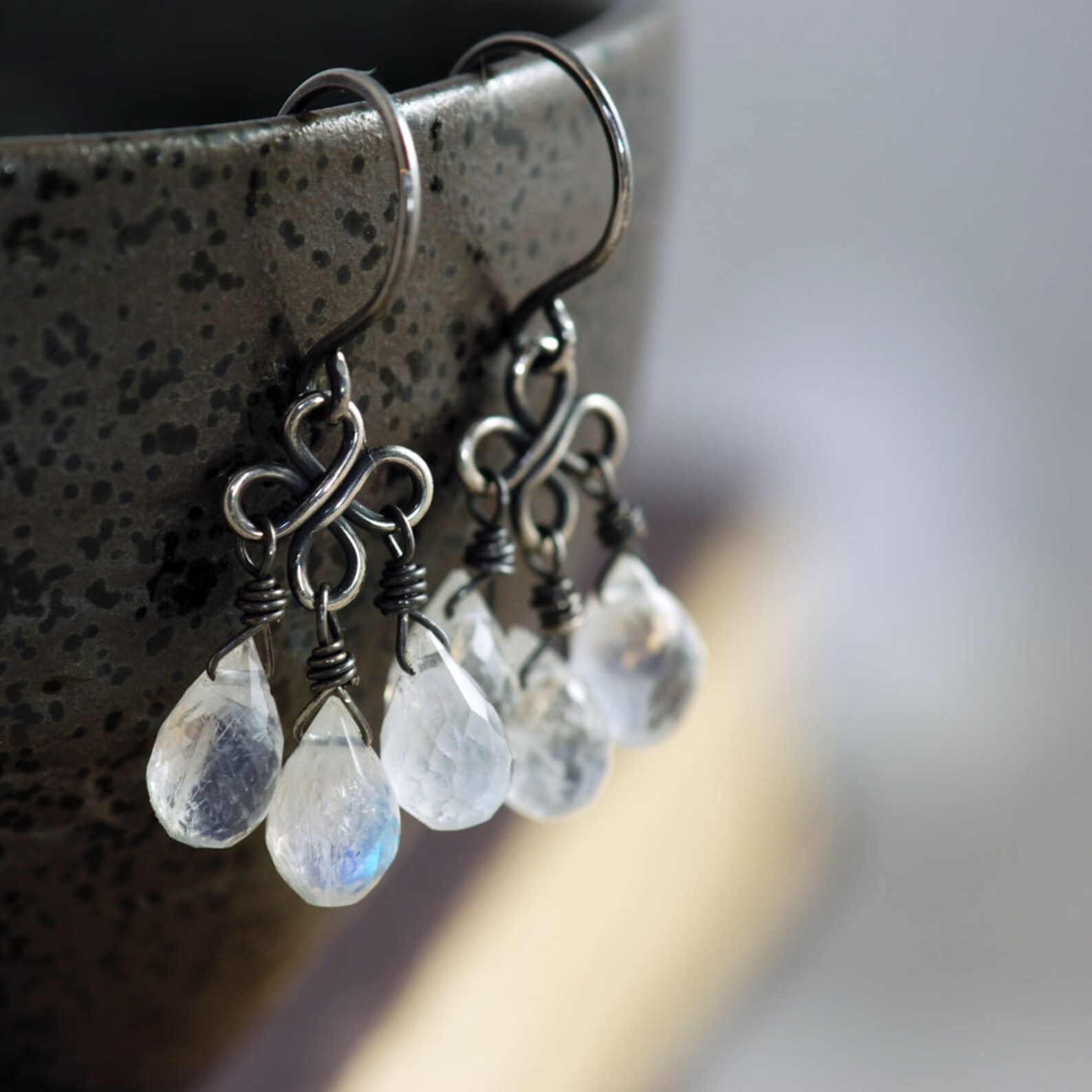 Moonstone Chandelier Earrings Sterling Silver Gemstone Dangle Etsy
