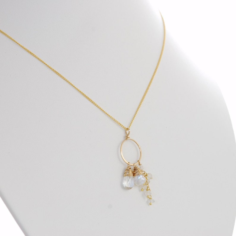 Gemstone Necklace, Topaz Moonstone Pearl 14k Gold Fill Pendant, Handmade, aubepine image 5