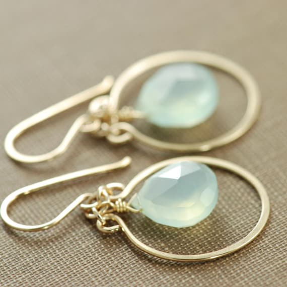 Seafoam Gemstone Chandelier Earrings, Gold Boho Chic Dangle  display picture 1