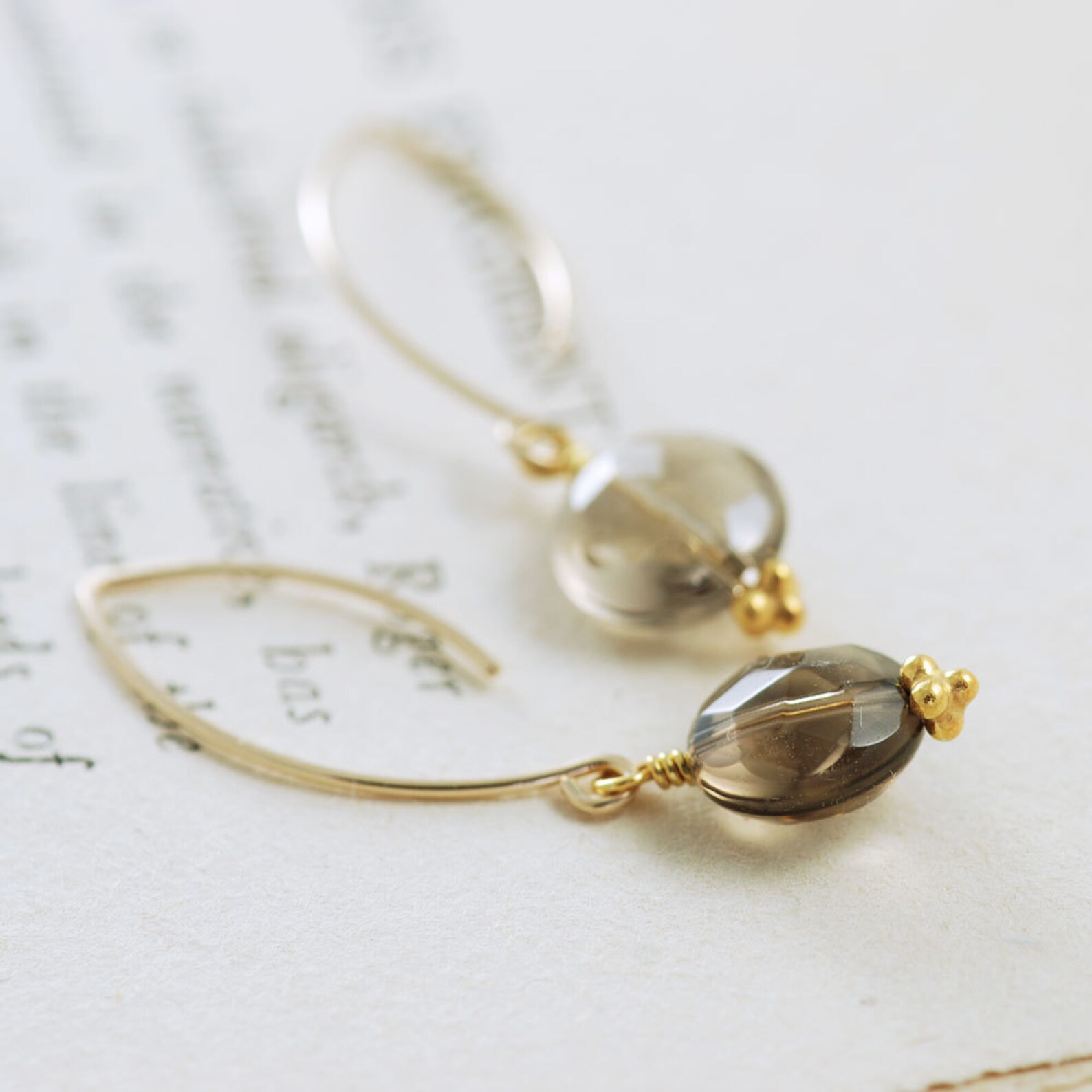 Mocha Brown Gemstone Earrings Gold Dangle Earrings Smoky Etsy