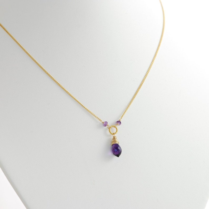 Gold Amethyst Necklace, February Birthstone Necklace, Purple Gemstone Pendant, Wire Wrapped Handmade, aubepine image 5