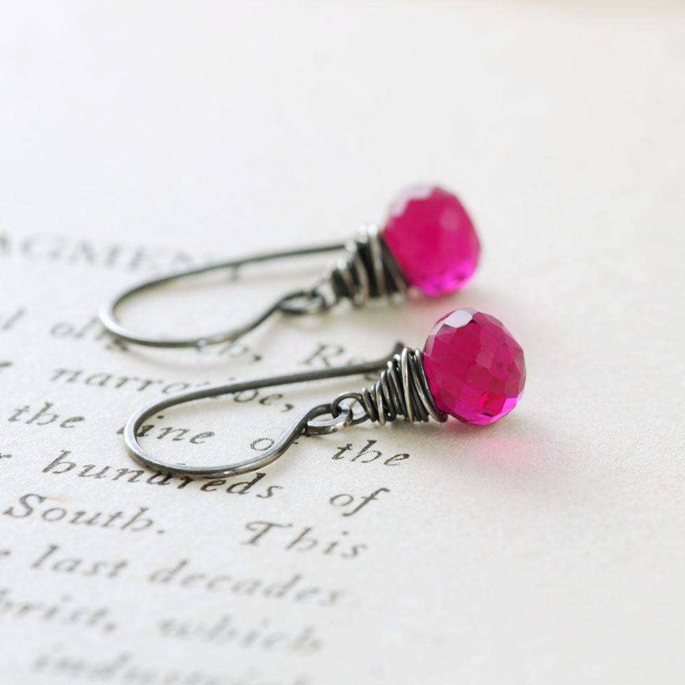 Raspberry Quartz Earrings Wrapped in Sterling Silver Pink Etsy