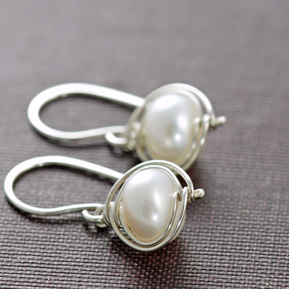 Wire Wrapped Pearl Earrings