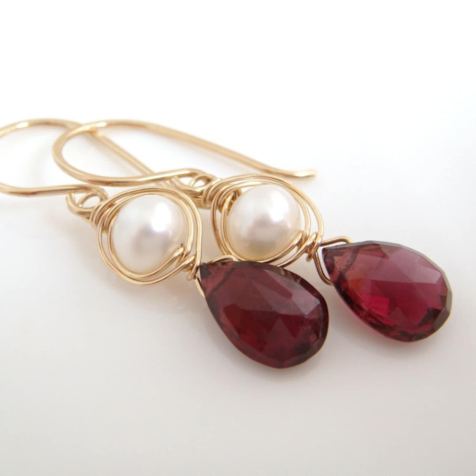 Garnet And Pearl Earrings 14k Gold Fill January Birthstone Etsy