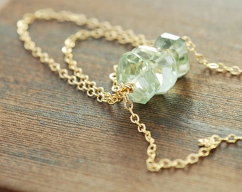 Green Amethyst Gold Necklace, Slinky Gemstone Amethyst Necklace, February Birthstone Boho Chic Jewelry