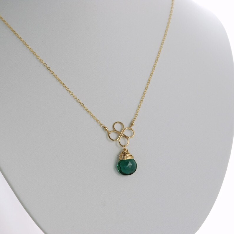 Green Gemstone Necklace 14k Gold Fill Emerald Green Pendant Etsy