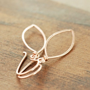 Rose Gold Leaf Earrings, 14k Gold Fill Leaves, Modern Minimal Metal Jewelry, Holiday Earrings image 1