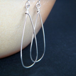 Sterling Silver Teardrop Earrings, Metal Hoop Earrings, Handmade Earrings, aubepine image 4