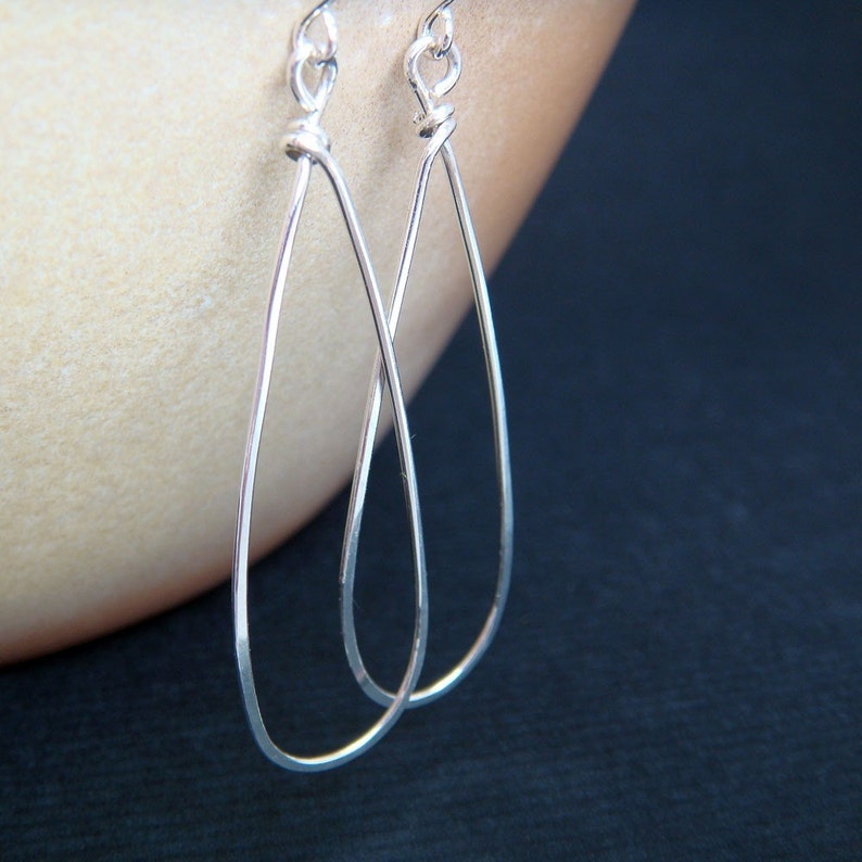 Sterling Silver Teardrop Earrings, Metal Hoop Earrings, Handmade Earrings, aubepine image 4