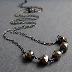 Pyrite Necklace in Oxidized Sterling Silver, Handmade Modern Gemstone Necklace, aubepine image 4