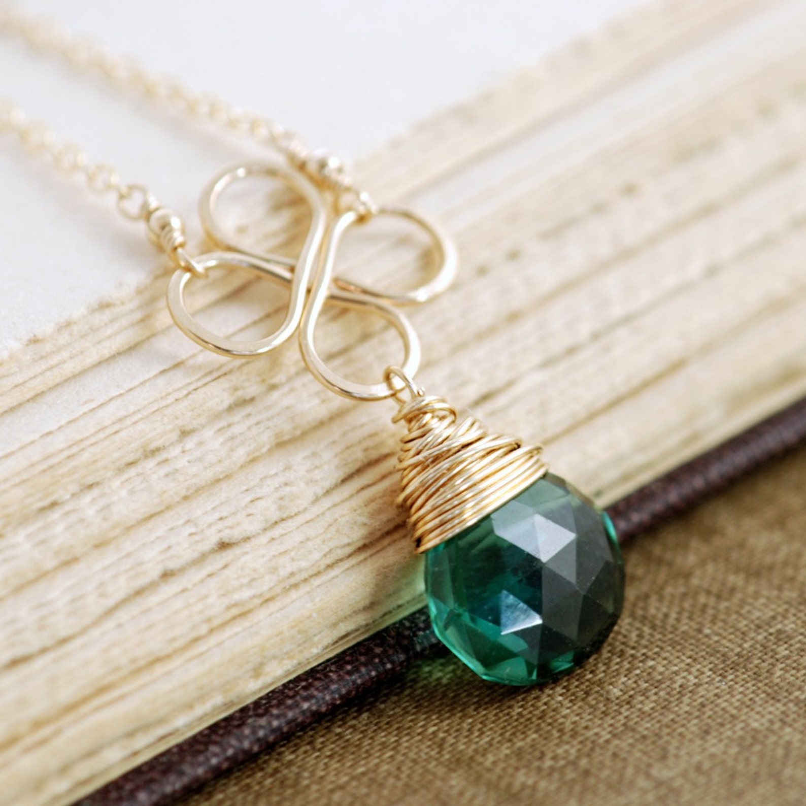 Green Gemstone Necklace 14k Gold Fill Emerald Green Pendant Etsy