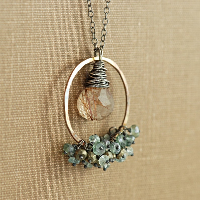 Copper Gemstone Pendant Necklace Sterling Silver Rutilated Etsy