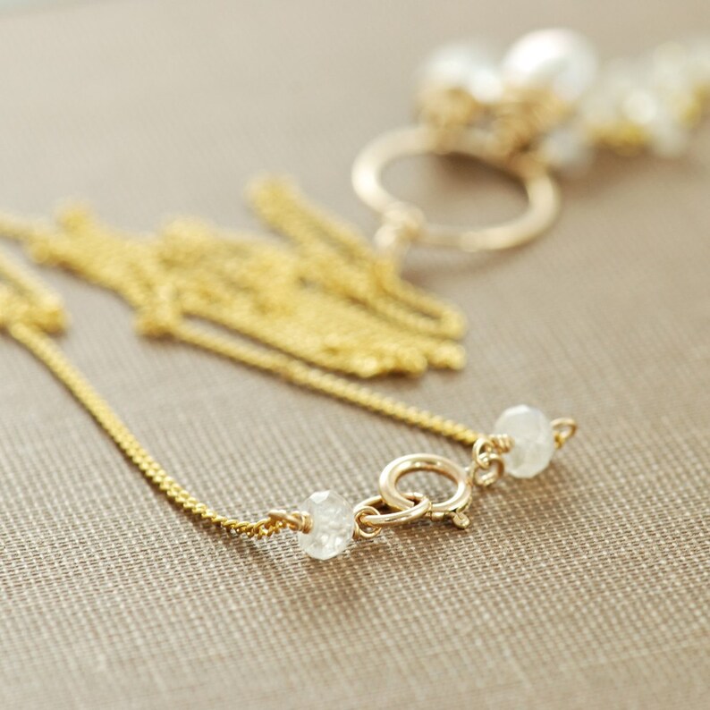 Gemstone Necklace, Topaz Moonstone Pearl 14k Gold Fill Pendant, Handmade, aubepine image 4
